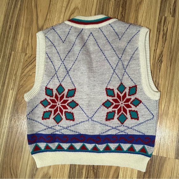 Calvin Klein Womens Sweater Vest 100% Wool Knit Off White Geometric V Neck Large - Picture 7 of 8